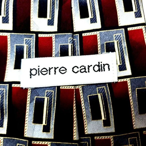 Pierre Cardin Silk Tie Red Geometric Short Print - Picture 3 of 6